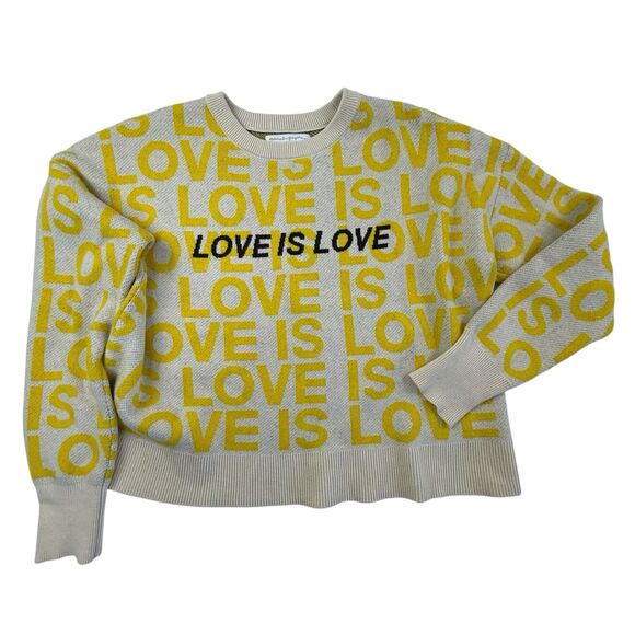 Spiritual Gangster LOVE IS LOVE Oversized Cotton Cashmere Sweater Medium Yellow - Picture 1 of 9